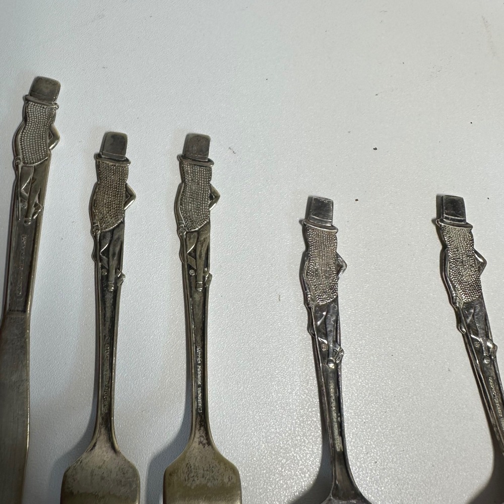Planters Mr Peanut Flatware Set 5pc Silver Silverplate Vintage Advertising - Picture 6 of 10